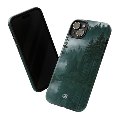 Green Tough Phone Case for iPhone - Misty Evergreen Mirror