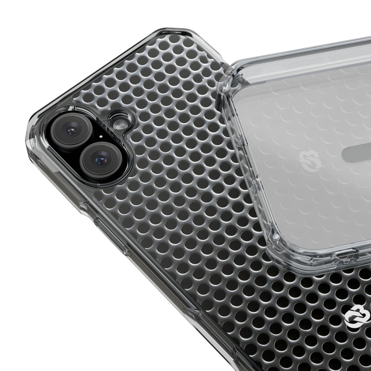 Brushed Perforated Steel · Clear Impact Magnetic Phone Case for iPhone ·  Silver