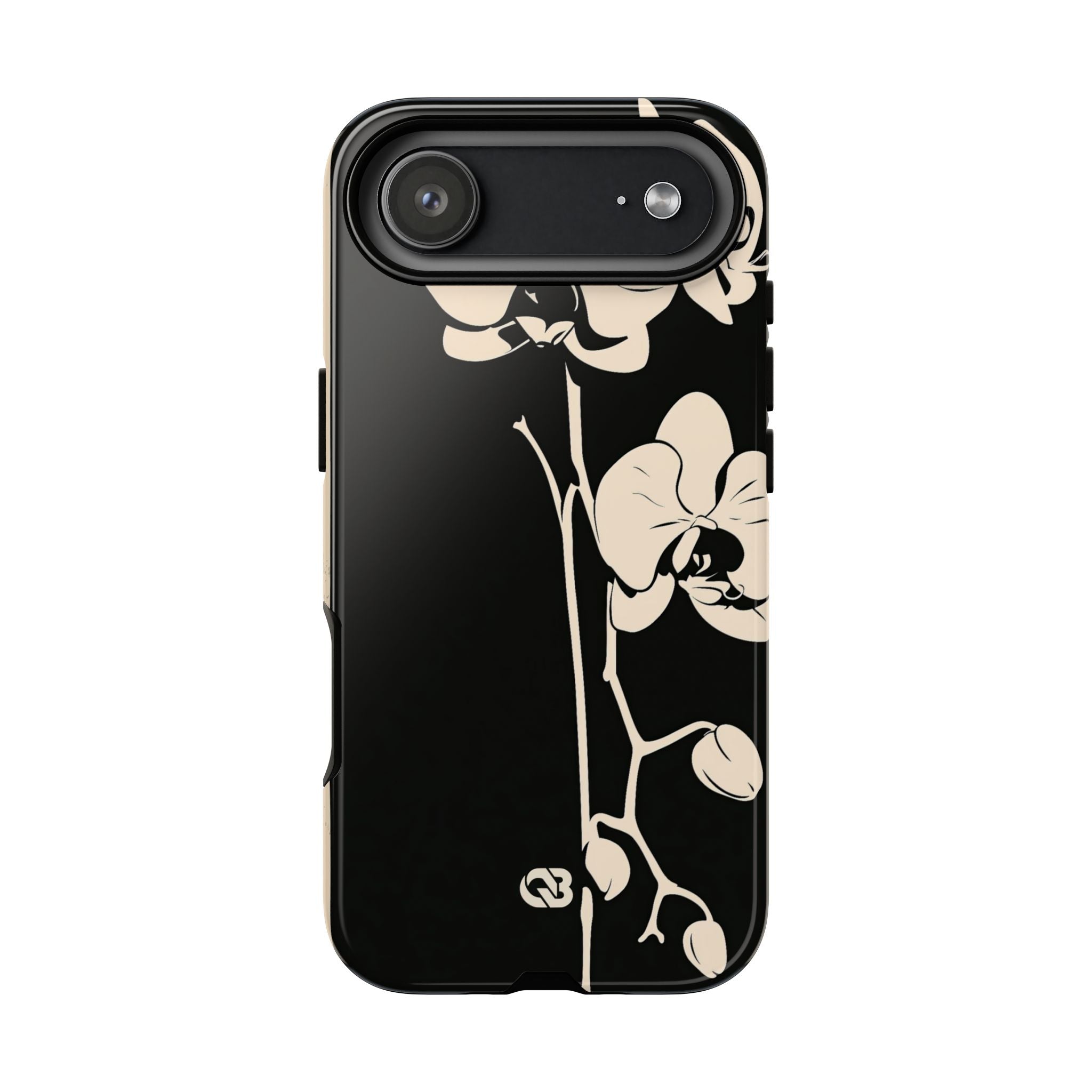 Black Tough Phone Case for iPhone - Obsidian Bone Orchid