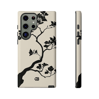Beige Tough Phone Case for Samsung - Obsidian Bonsai Silhouette