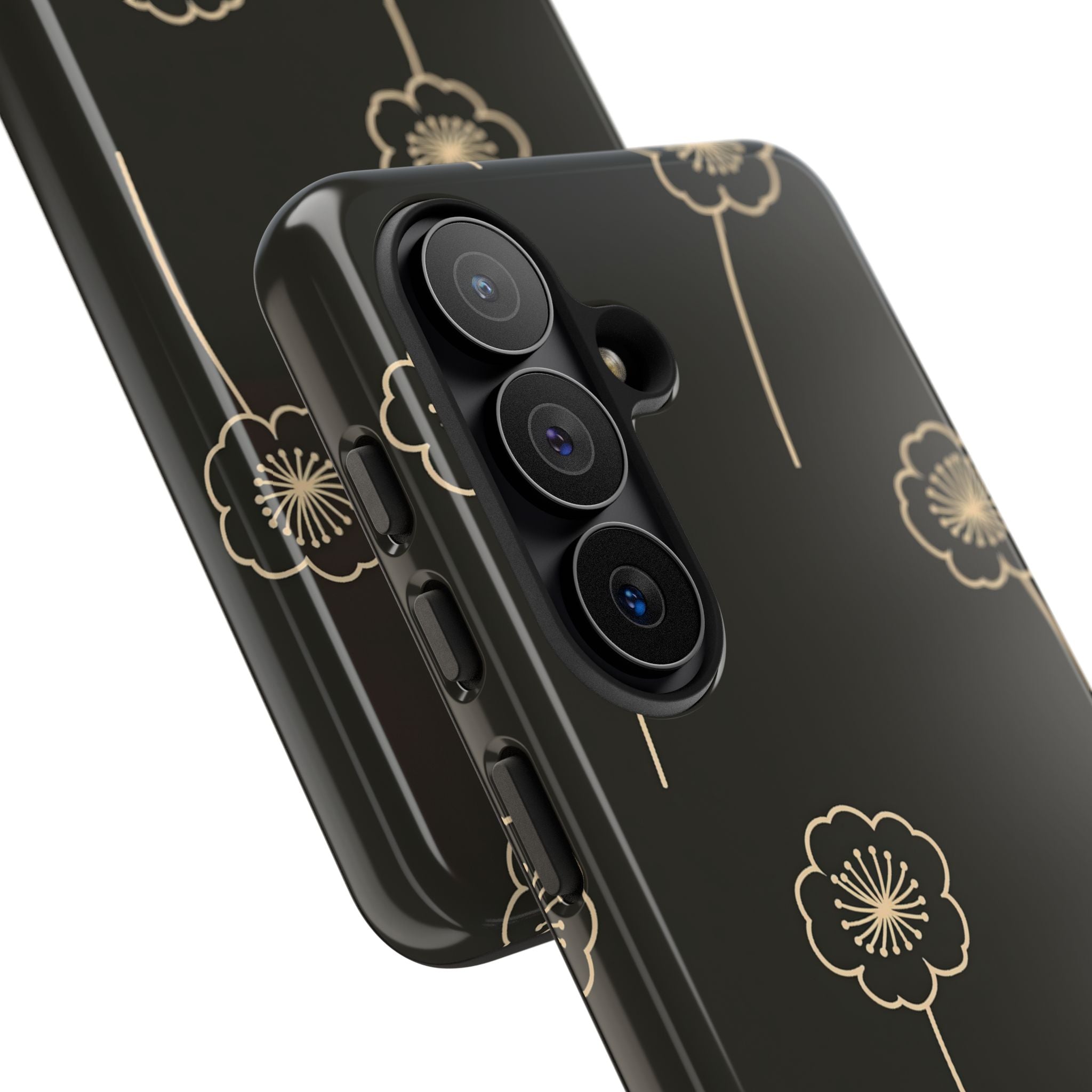 Black Tough Phone Case for Samsung - Obsidian Sand Petals