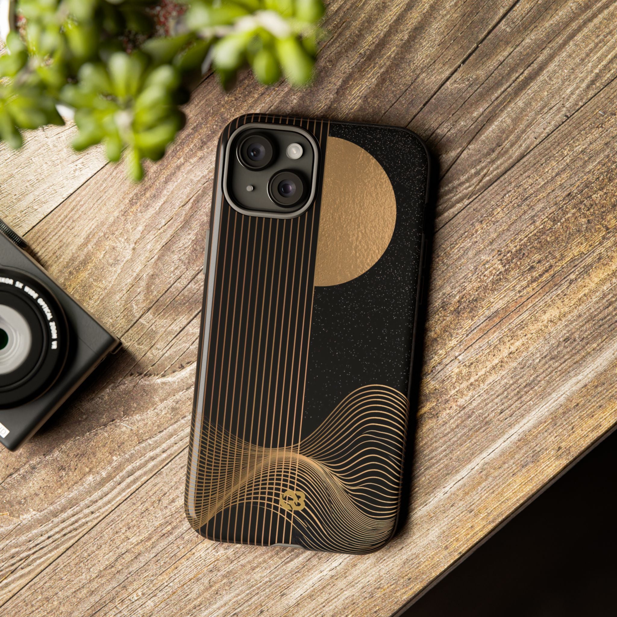 Gold Tough Phone Case for iPhone - Gilded Obsidian Dunes