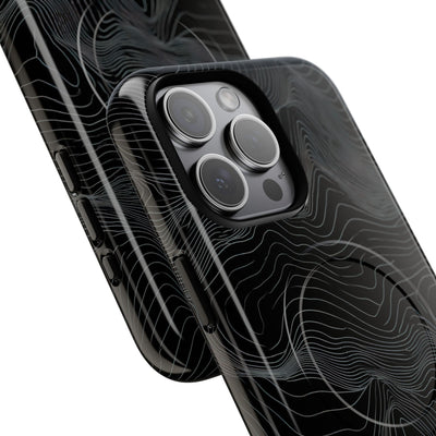 Black Tough 2.0 Magsafe Phone Case for iPhone - Obsidian Topo Wireframe