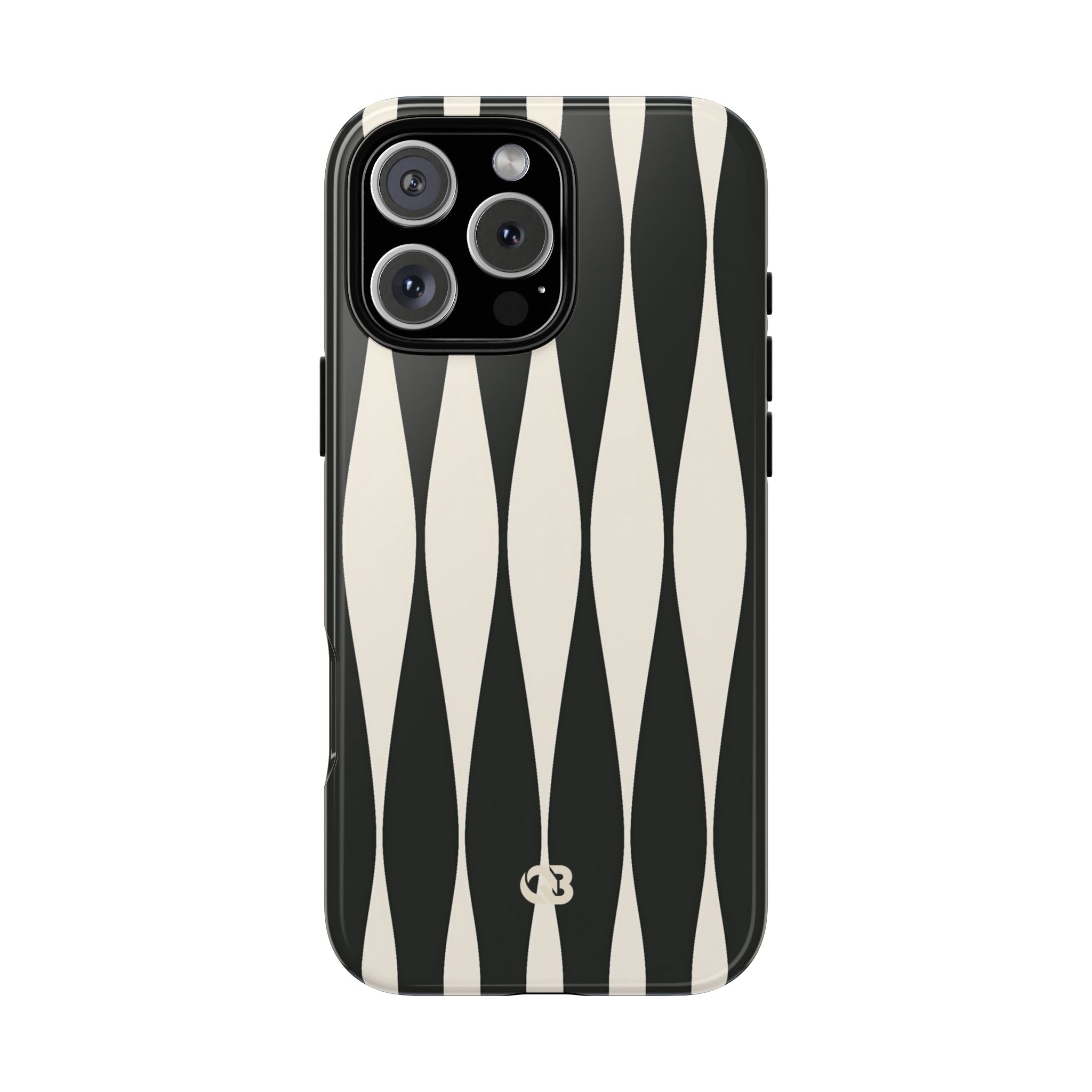 Black Tough Phone Case for iPhone - Ivory Spindle Grid