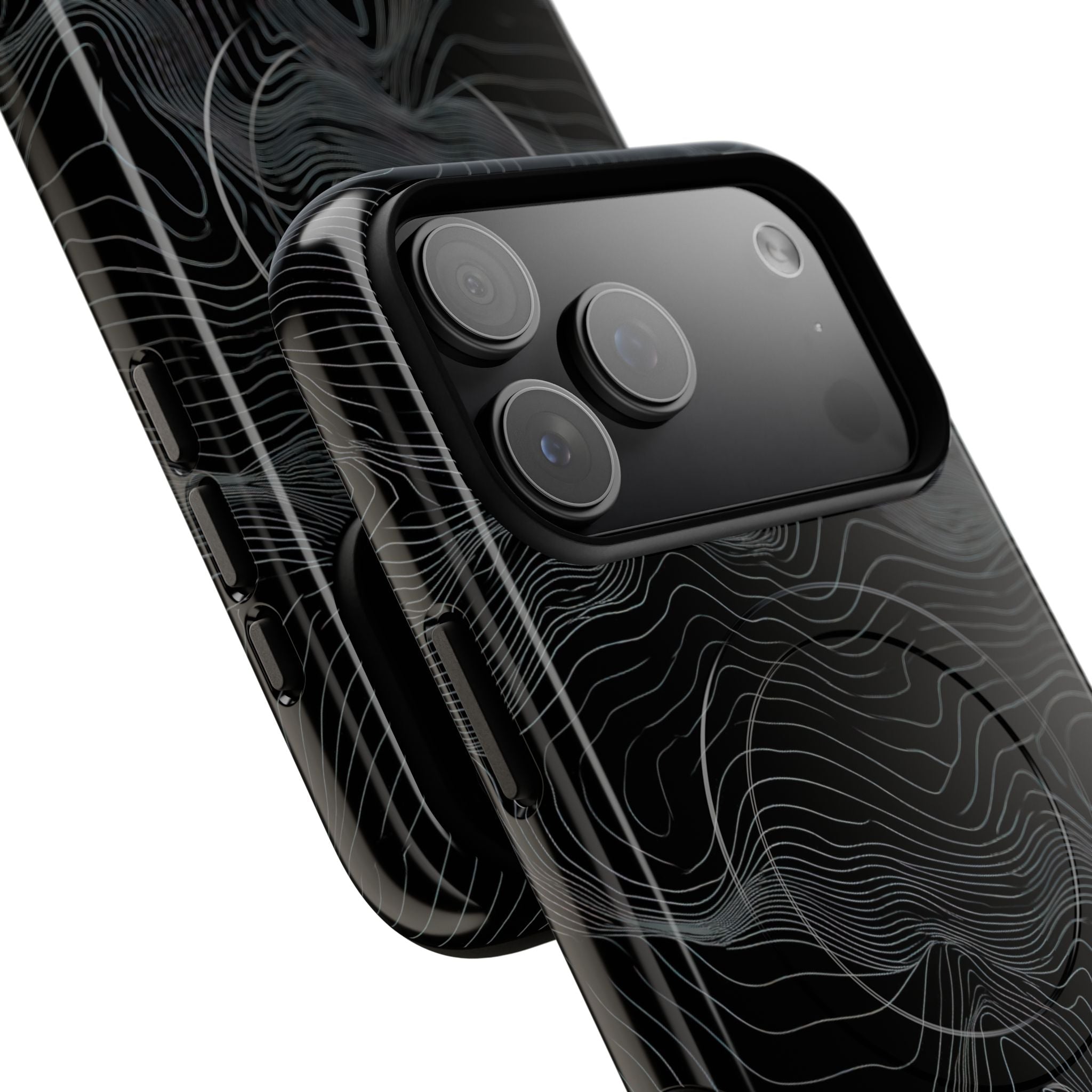 Black Tough 2.0 Magsafe Phone Case for iPhone - Obsidian Topo Wireframe