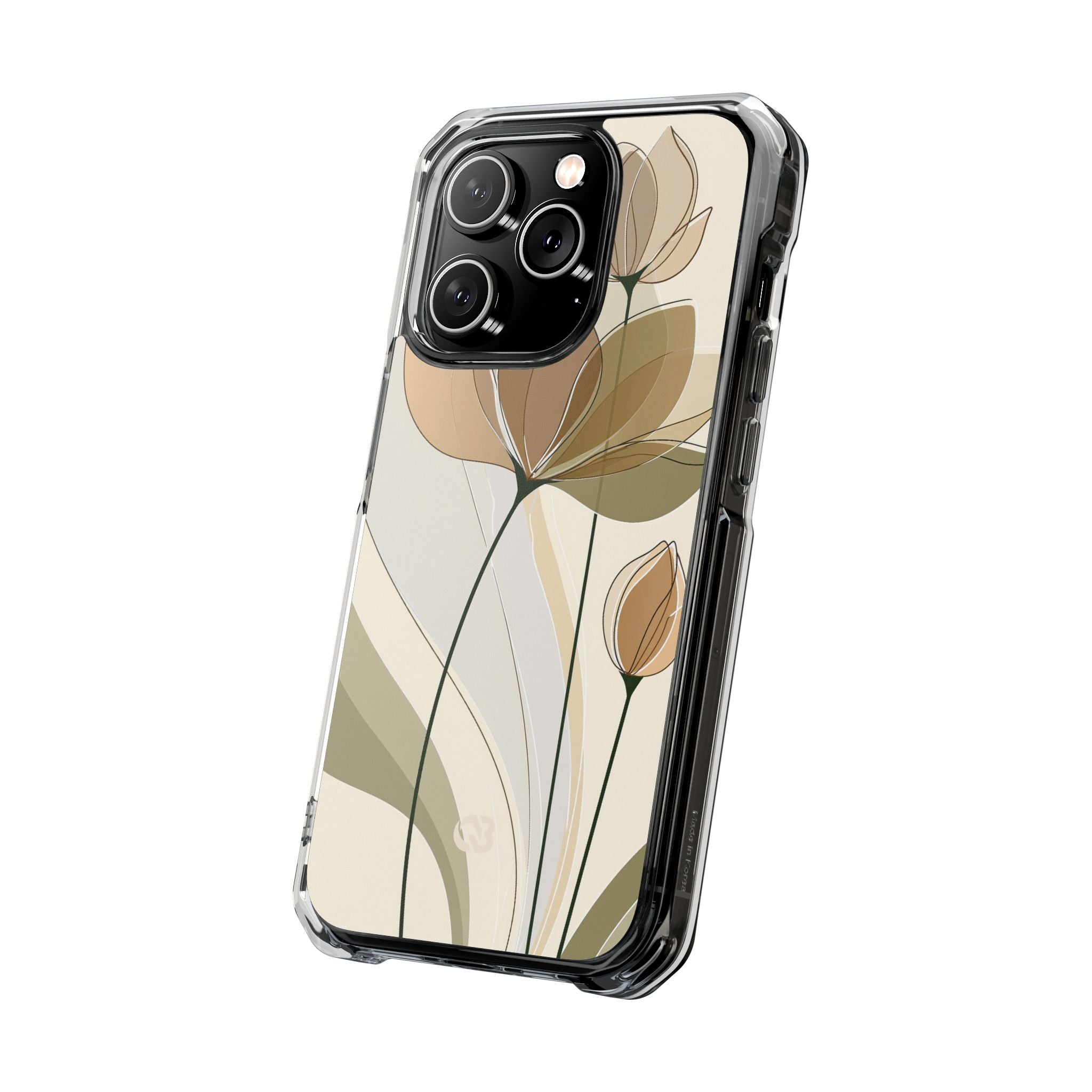 Beige Impact MagSafe Phone Case for iPhone - Muted Ochre Petals