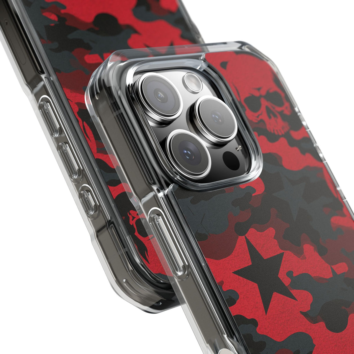 Crimson Skull Camo · Clear Impact Magnetic Phone Case for iPhone · Red