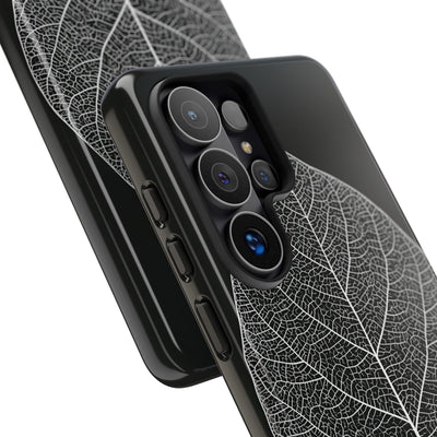 Black Tough Phone Case for Samsung - Bleached Leaf Lattice