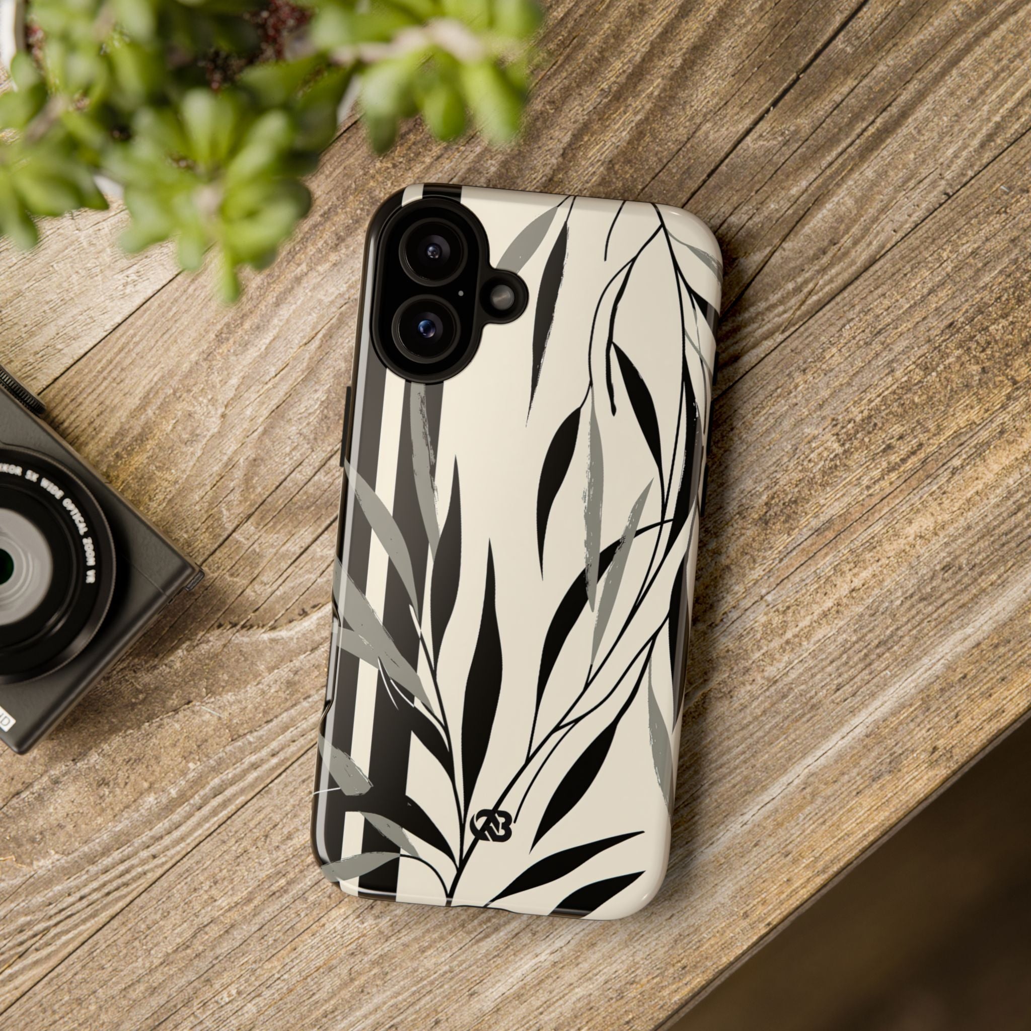 Beige Tough Phone Case for iPhone - Soot Leaf Sketch