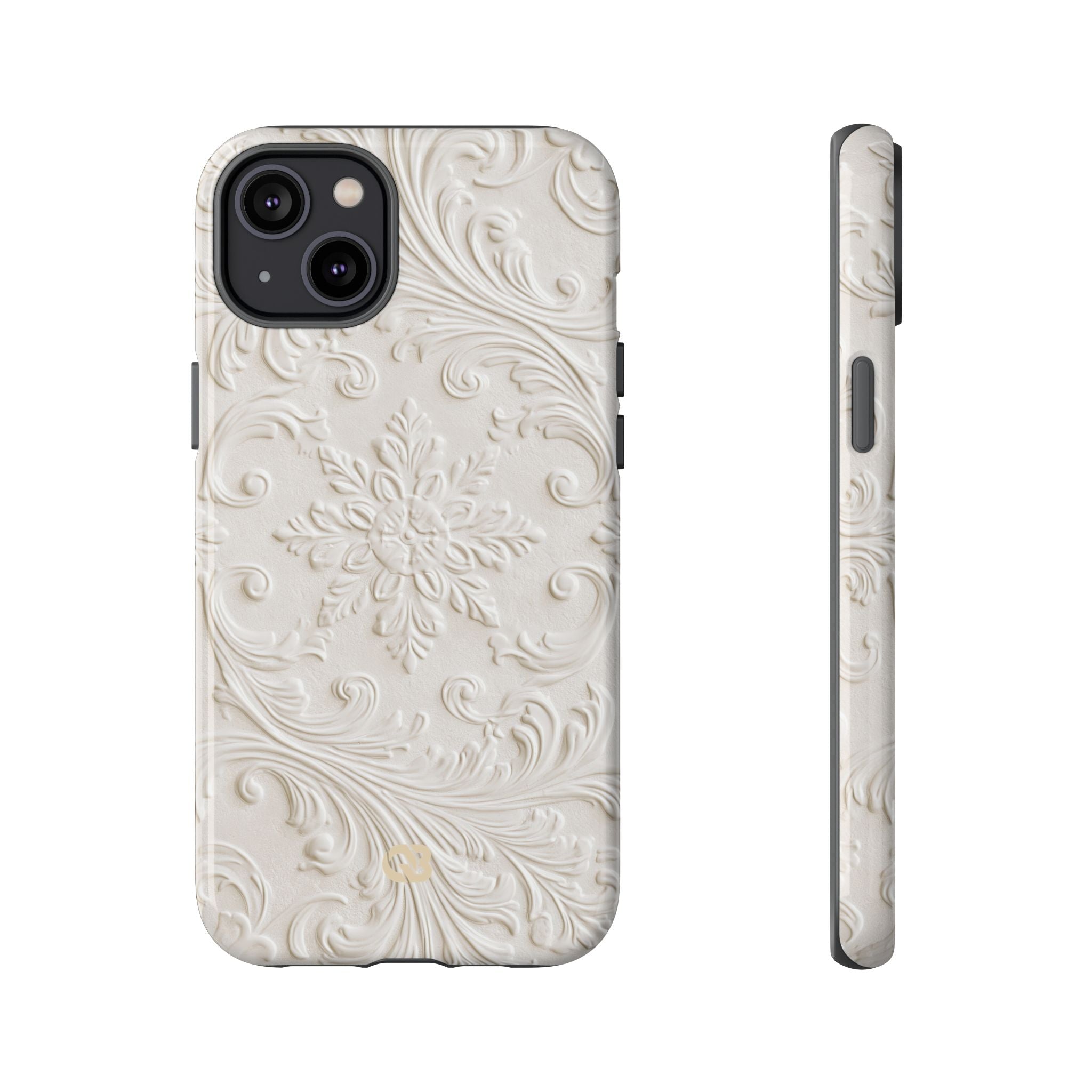 White Tough Phone Case for iPhone - Alabaster Floral Relief