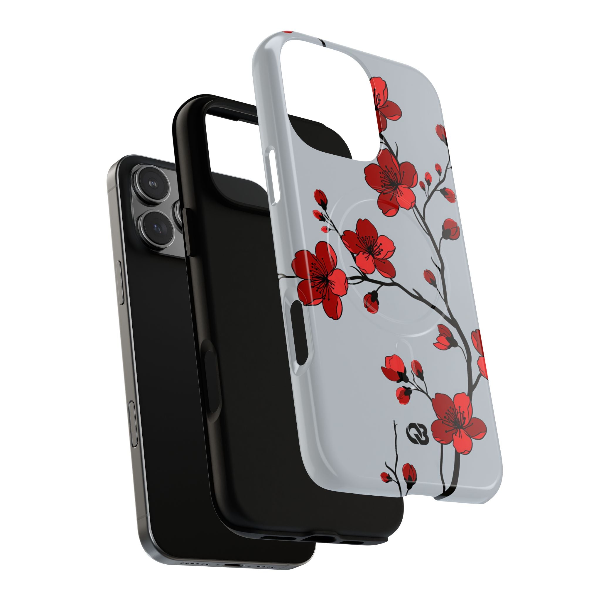 Grey Tough 2.0 Magsafe Phone Case for iPhone - Crimson Blossom Onyx