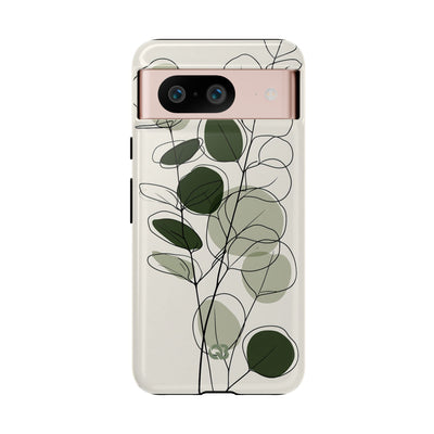 Green Tough Phone Case for Google Pixel - Muted Eucalyptus Sketch