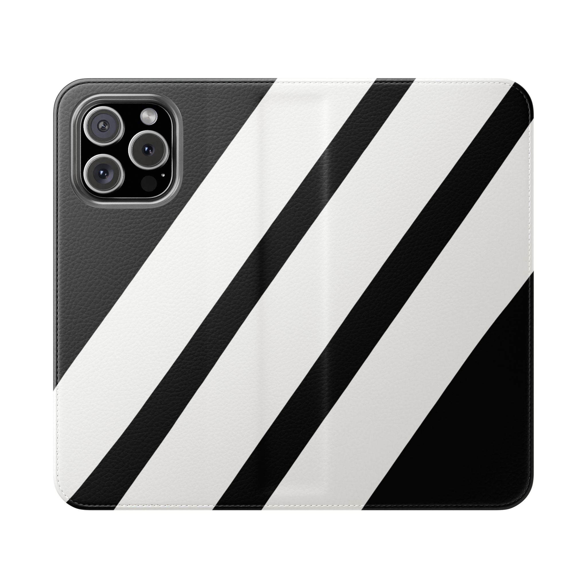 Diagonal Stripes BlackWhite - iPhone 16 Max Case - Wallet