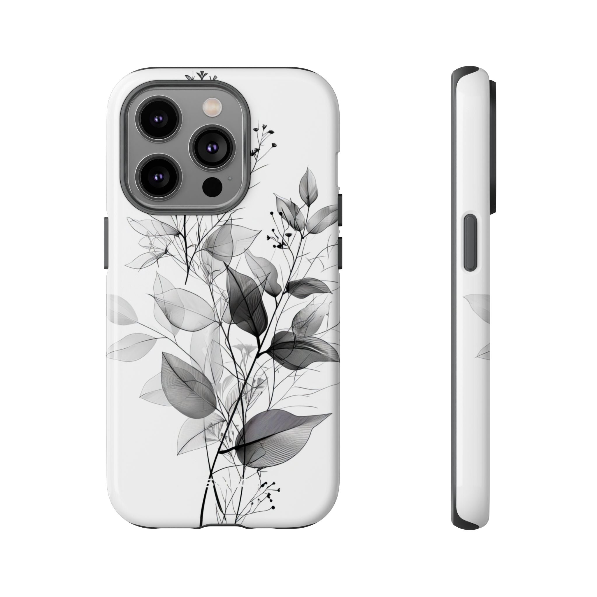 Gefleckte Blätter Grau iPhone 14 Pro Case - Tough