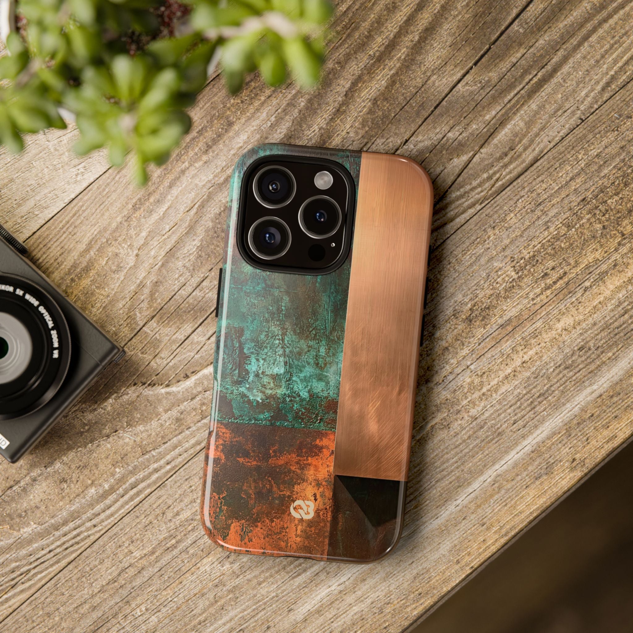 Teal Tough Phone Case for iPhone - Verdigris Copper Slab