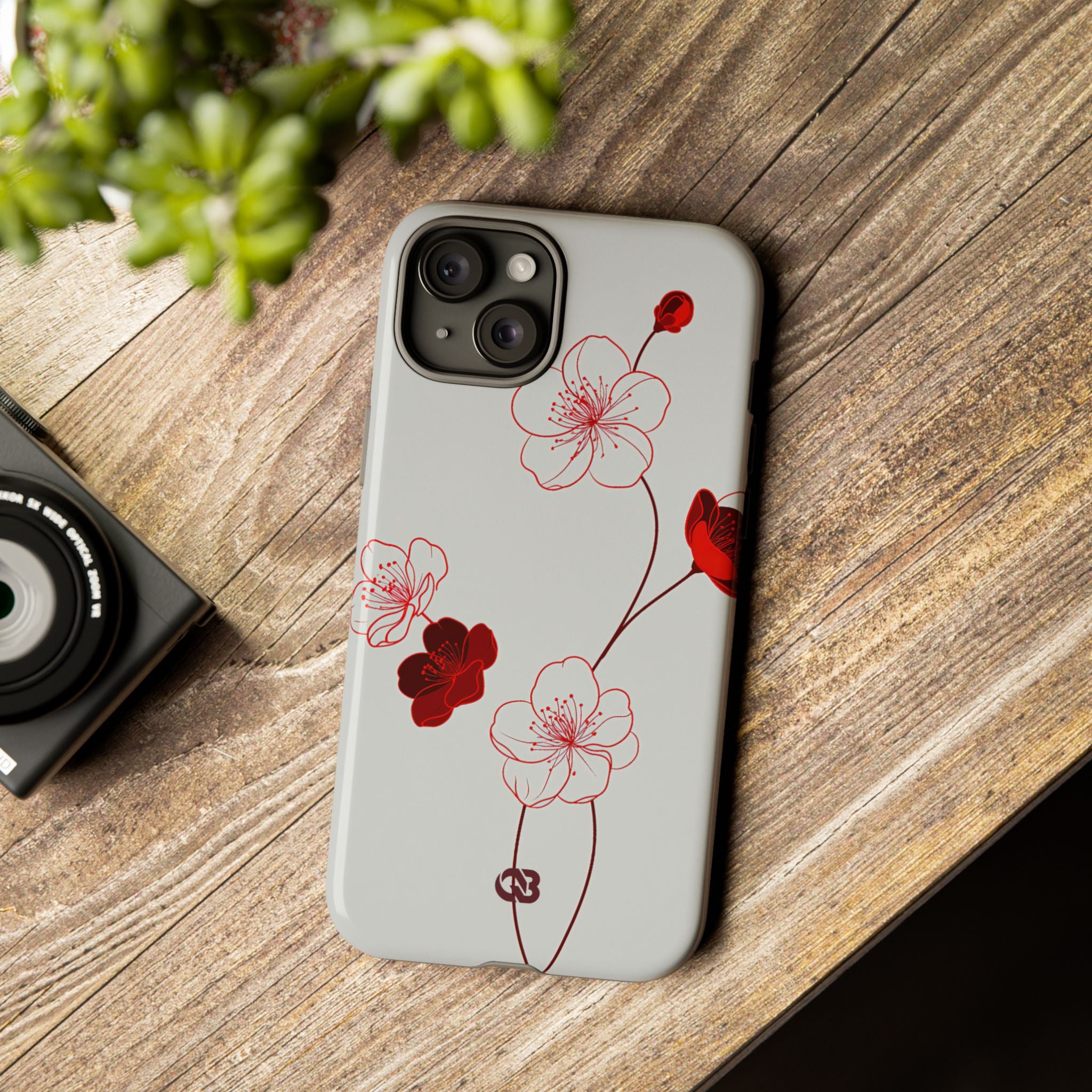 Red Tough Phone Case for iPhone - Kyoto Ember Bloom
