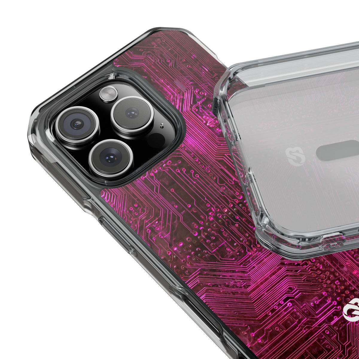 Magenta Circuit Trace · Clear Impact Magnetic Phone Case for iPhone · Pink