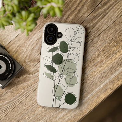 Green Tough Phone Case for iPhone - Muted Eucalyptus Sketch