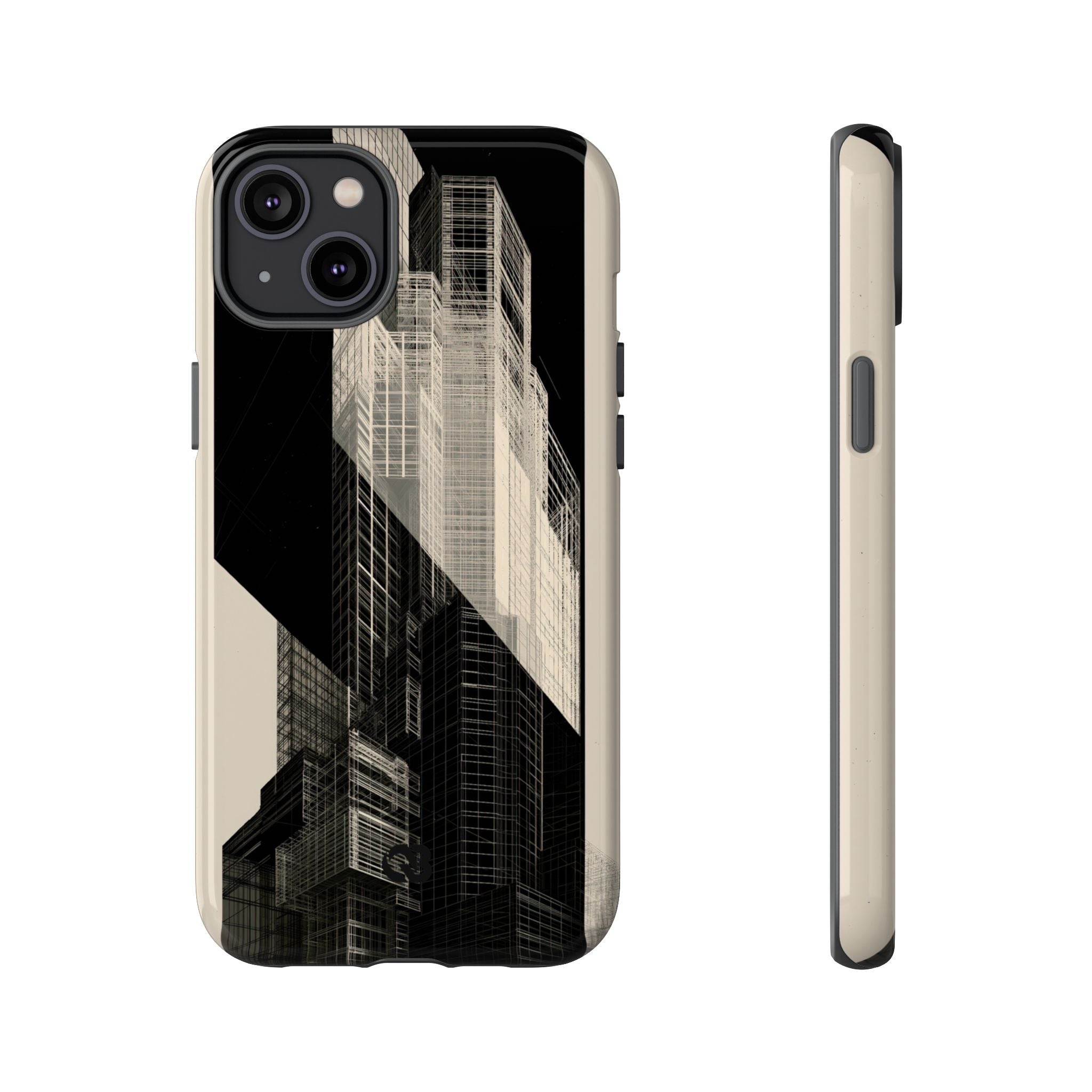 Beige Tough Phone Case for iPhone - Monolith Urban Grid
