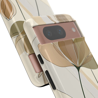 Beige Tough Phone Case for Google Pixel - Muted Ochre Petals