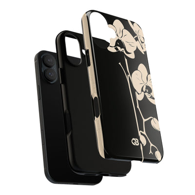 Black Tough Phone Case for iPhone - Obsidian Bone Orchid