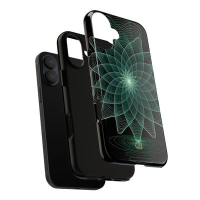 Green Tough Phone Case for iPhone - Cyan Signal Bloom