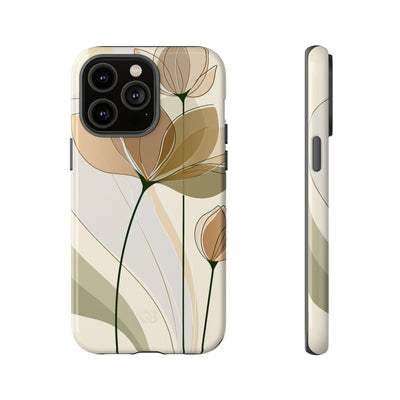 Beige Tough Phone Case for iPhone - Muted Ochre Petals