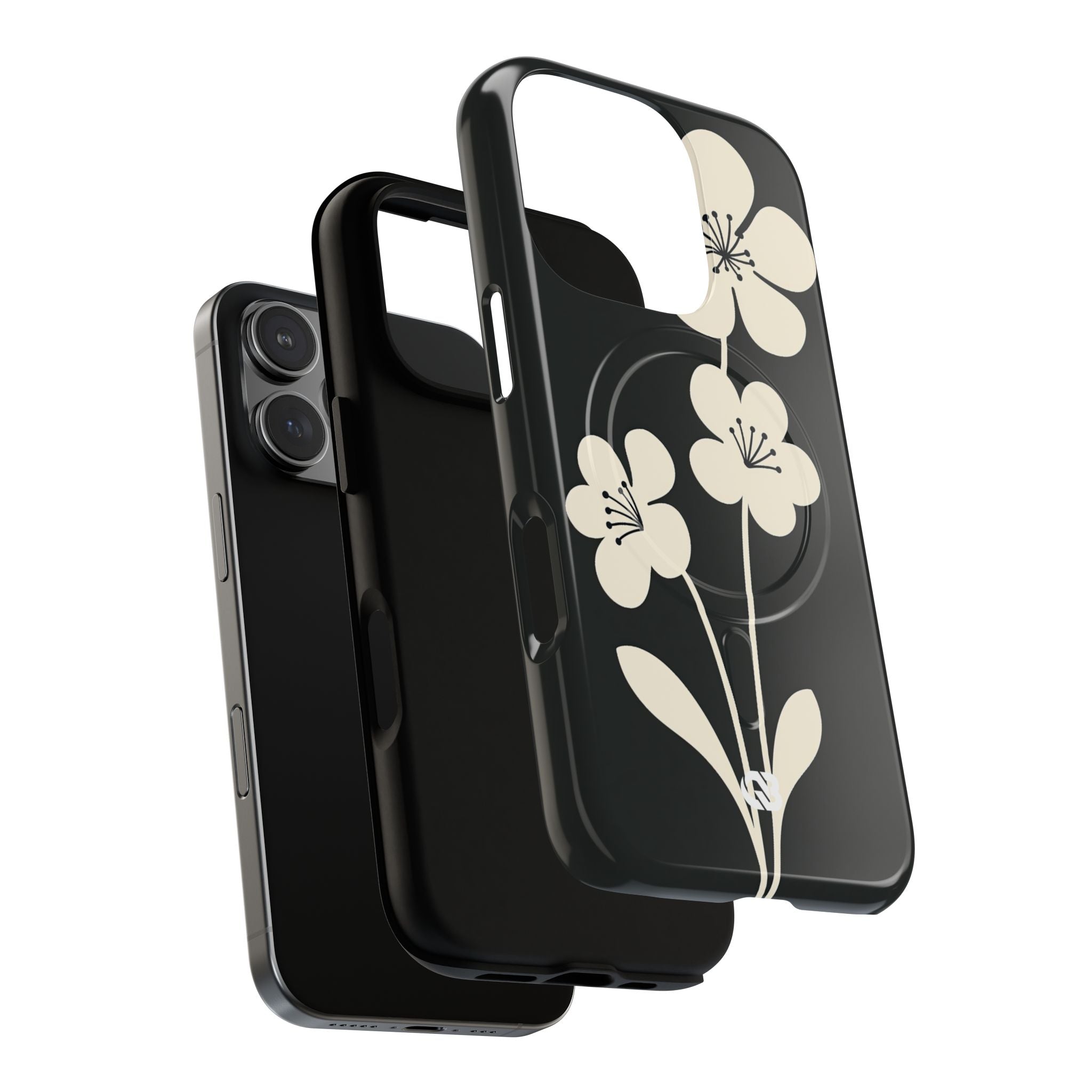 Black Tough 2.0 Magsafe Phone Case for iPhone - Obsidian Cream Bloom