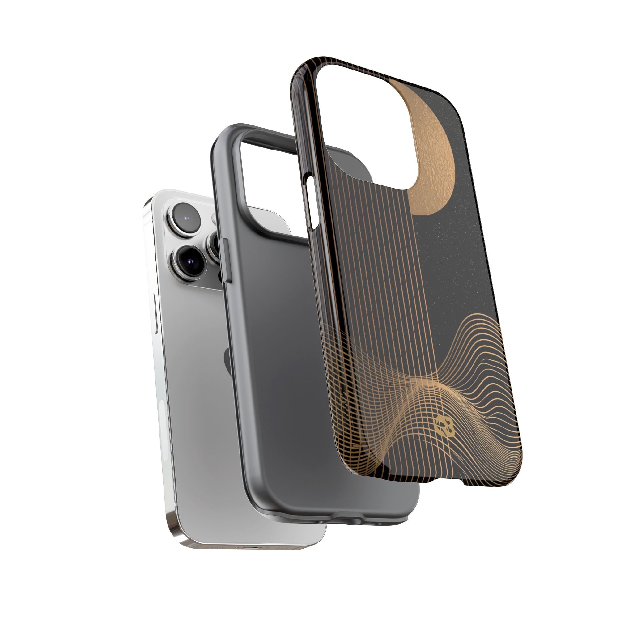 Gold Tough Phone Case for iPhone - Gilded Obsidian Dunes