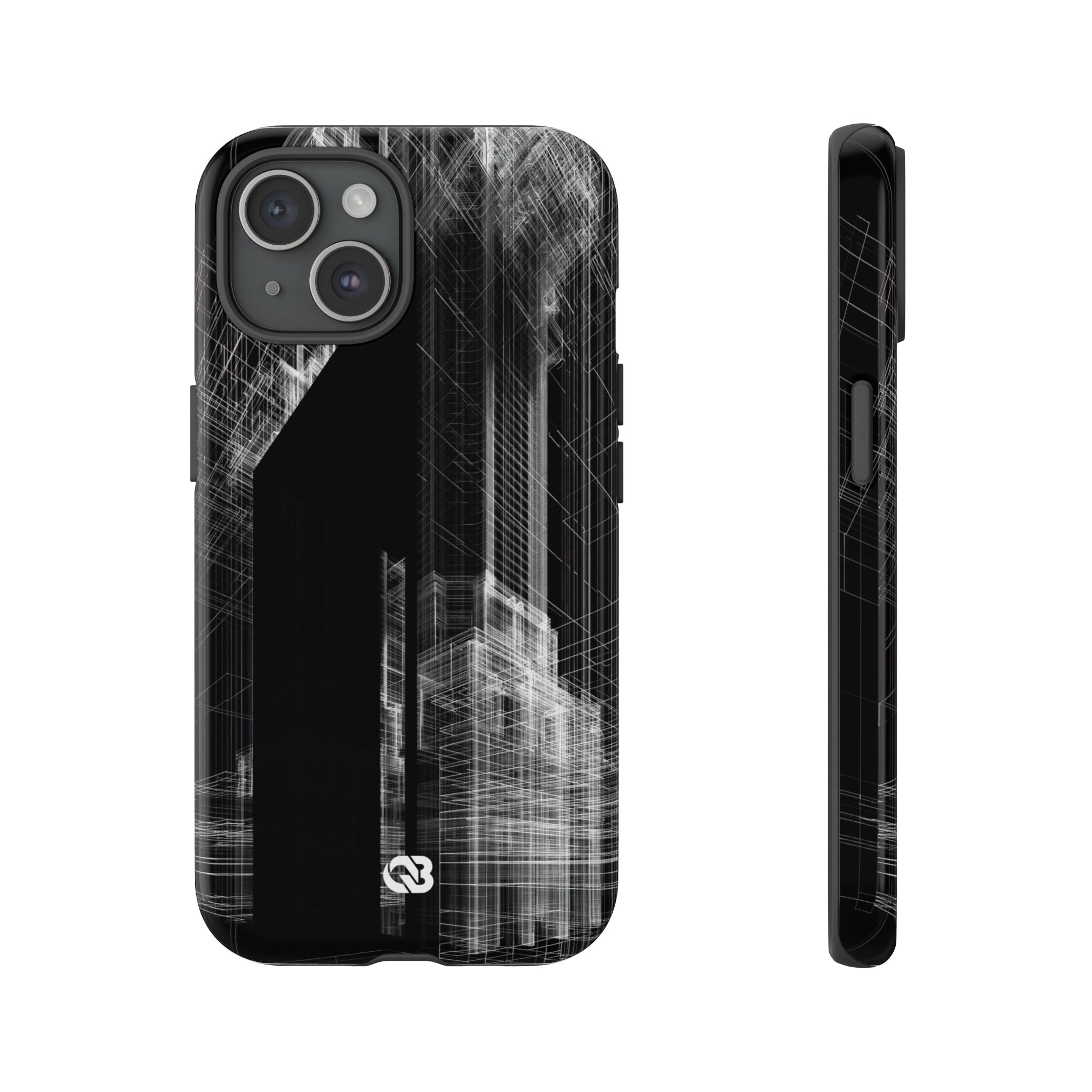 Black Tough Phone Case for iPhone - Ghost Urban Wireframe