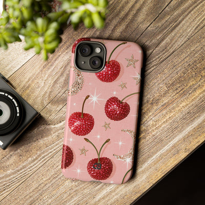 Bedazzled Ruby Cherries · Tough Phone Case for iPhone · Pink