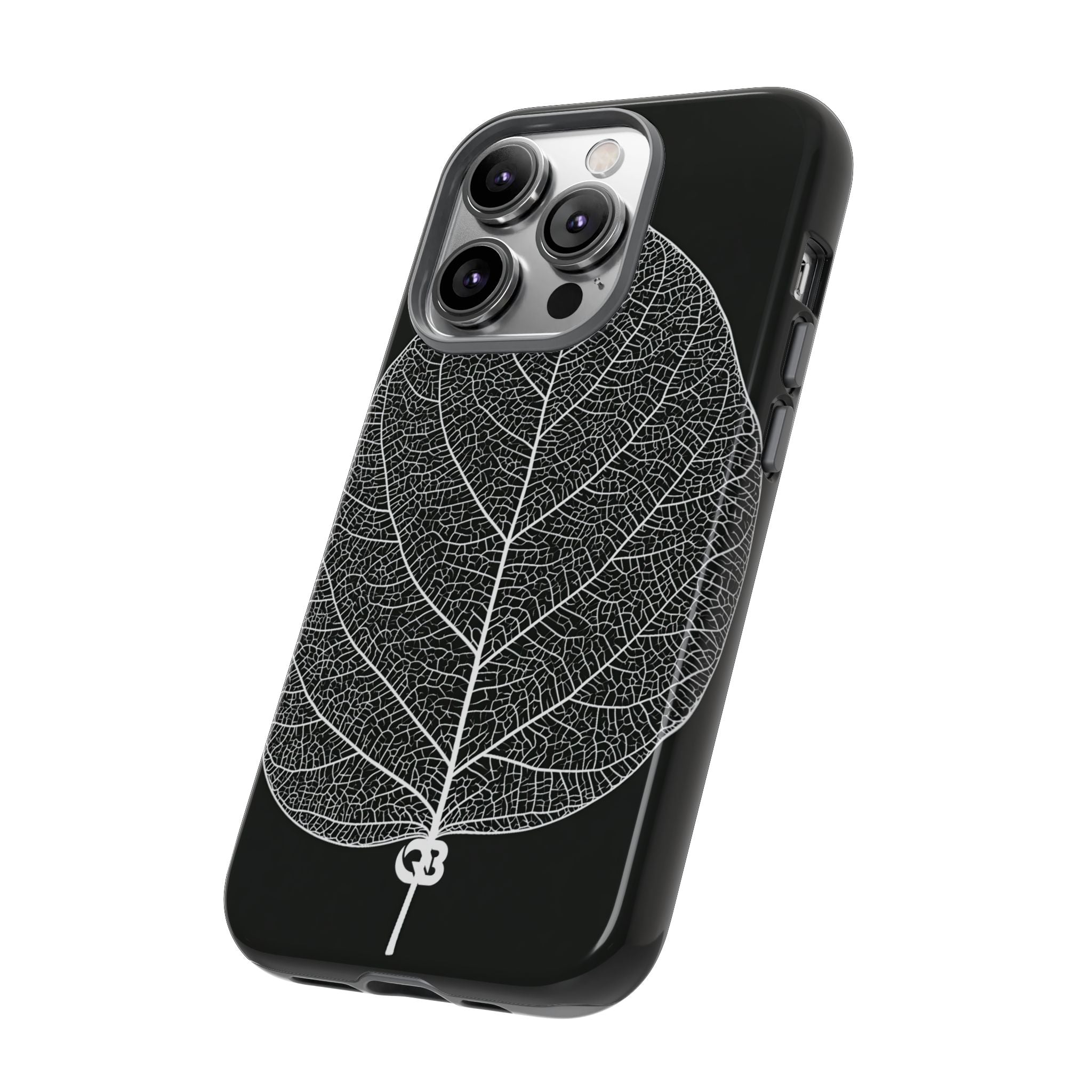 Black Tough Phone Case for iPhone - Bleached Leaf Lattice