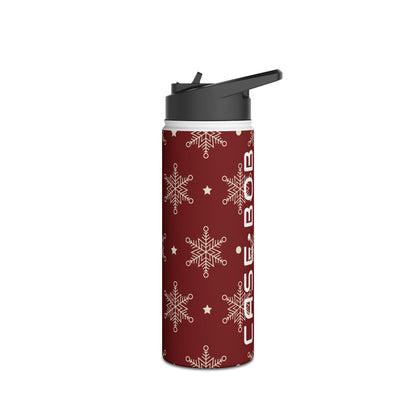 Cream Snowflakes Crimson - Stainless Steel Water Bottle