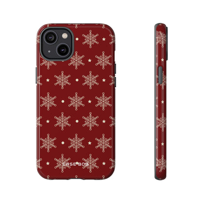 Cream Snowflake Crimson iPhone 14 Plus Skal - Tough