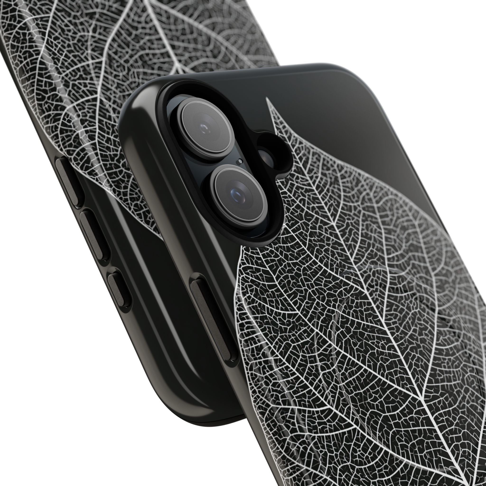 Black Tough 2.0 Magsafe Phone Case for iPhone - Bleached Leaf Lattice