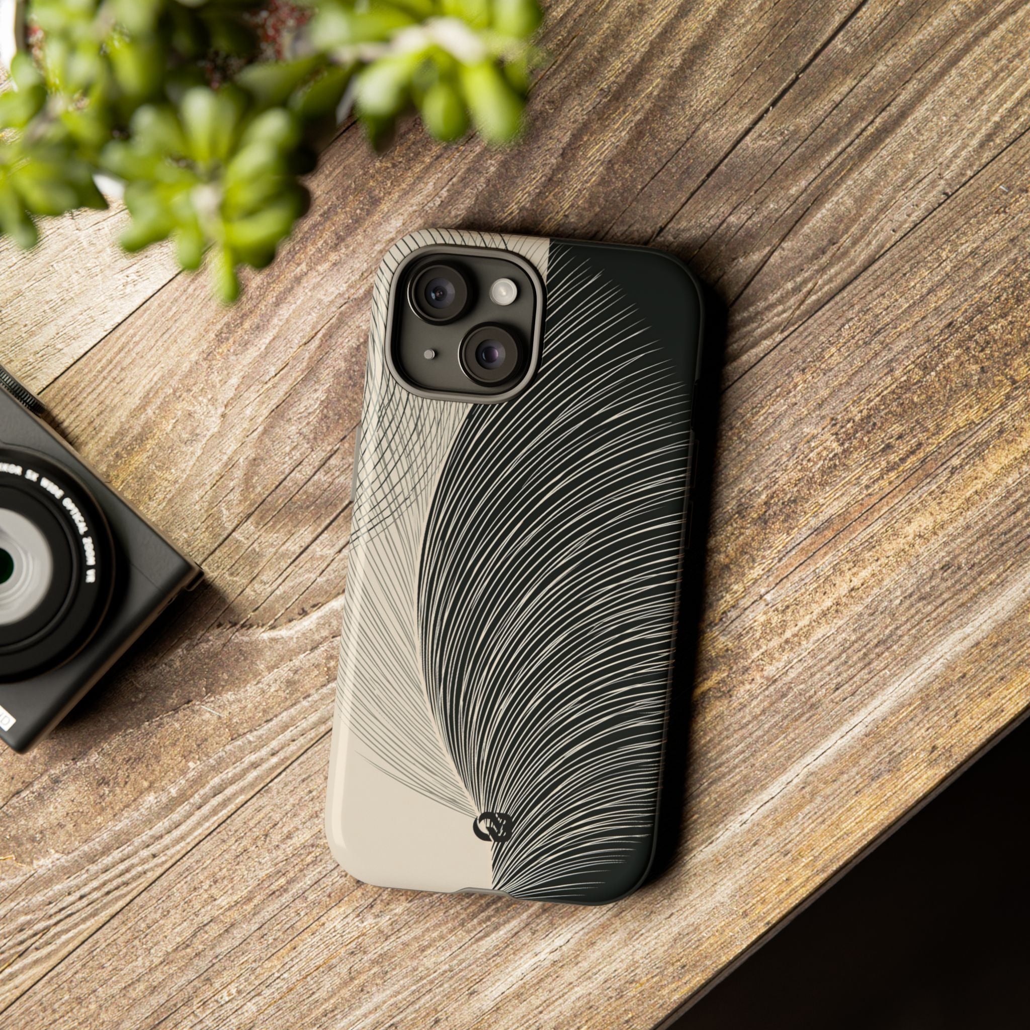 Beige Tough Phone Case for iPhone - Obsidian Cream Plume