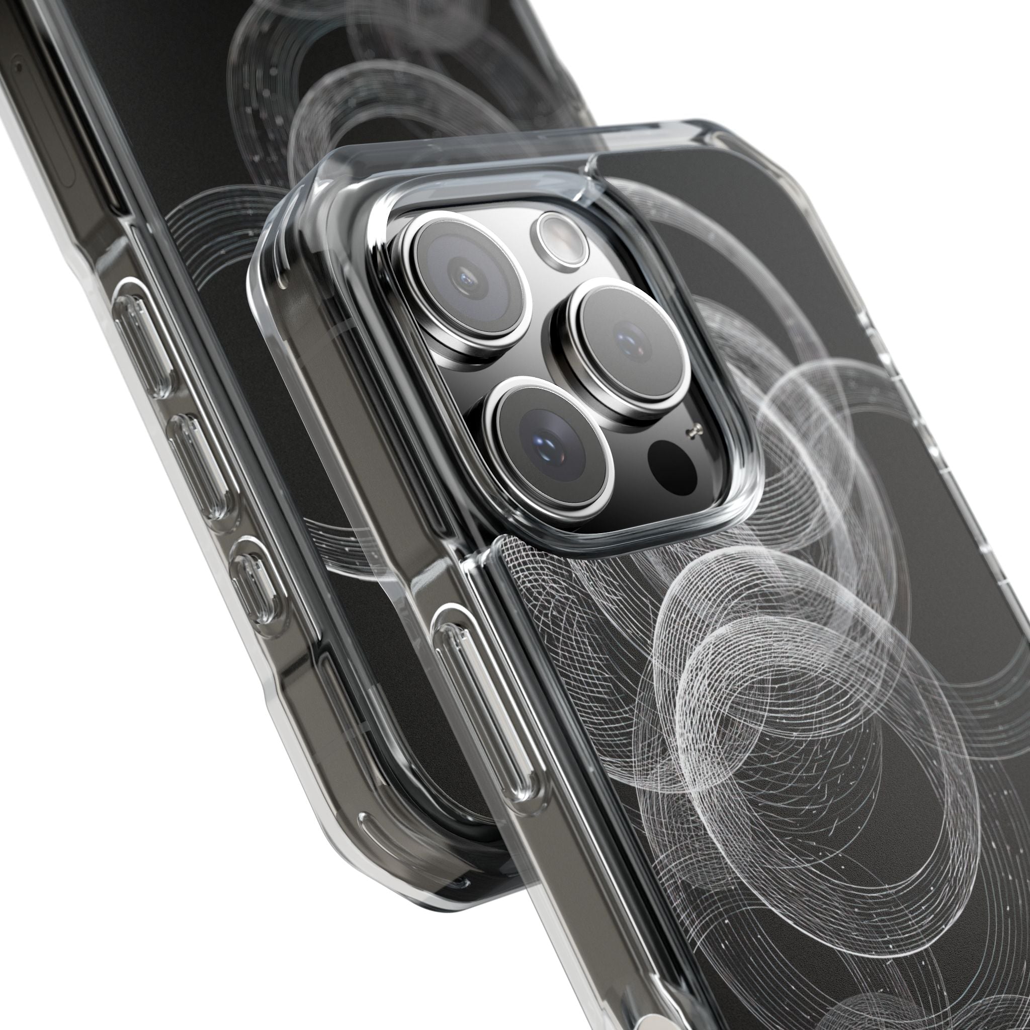 Black Impact MagSafe Phone Case for iPhone - Kinetic Wireframe Orbit