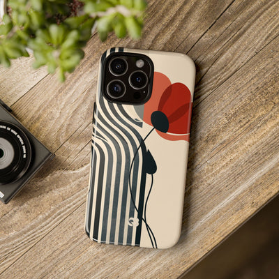 Beige Tough Phone Case for iPhone - Crimson Line Bloom