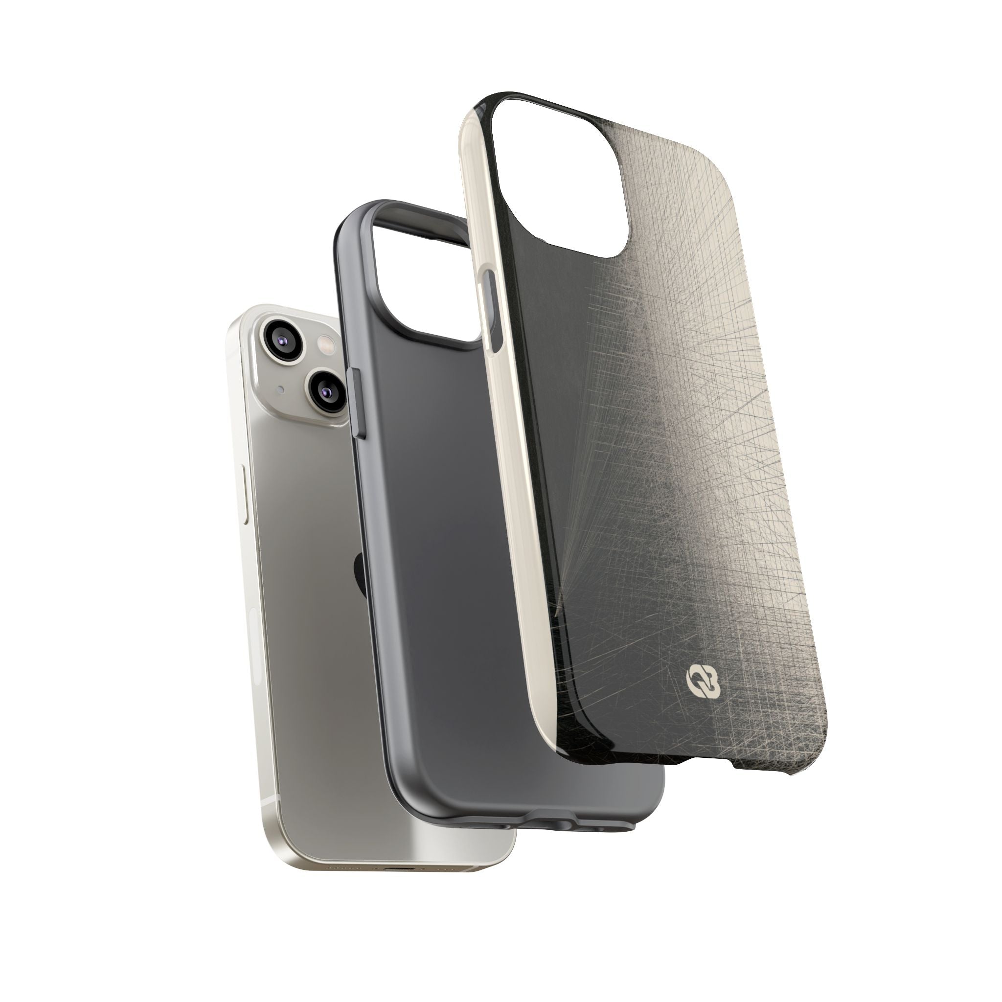 Beige Tough Phone Case for iPhone - Brutalist Graphite Grid
