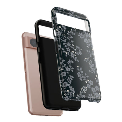Black Tough Phone Case for Google Pixel - Midnight Slate Blossom
