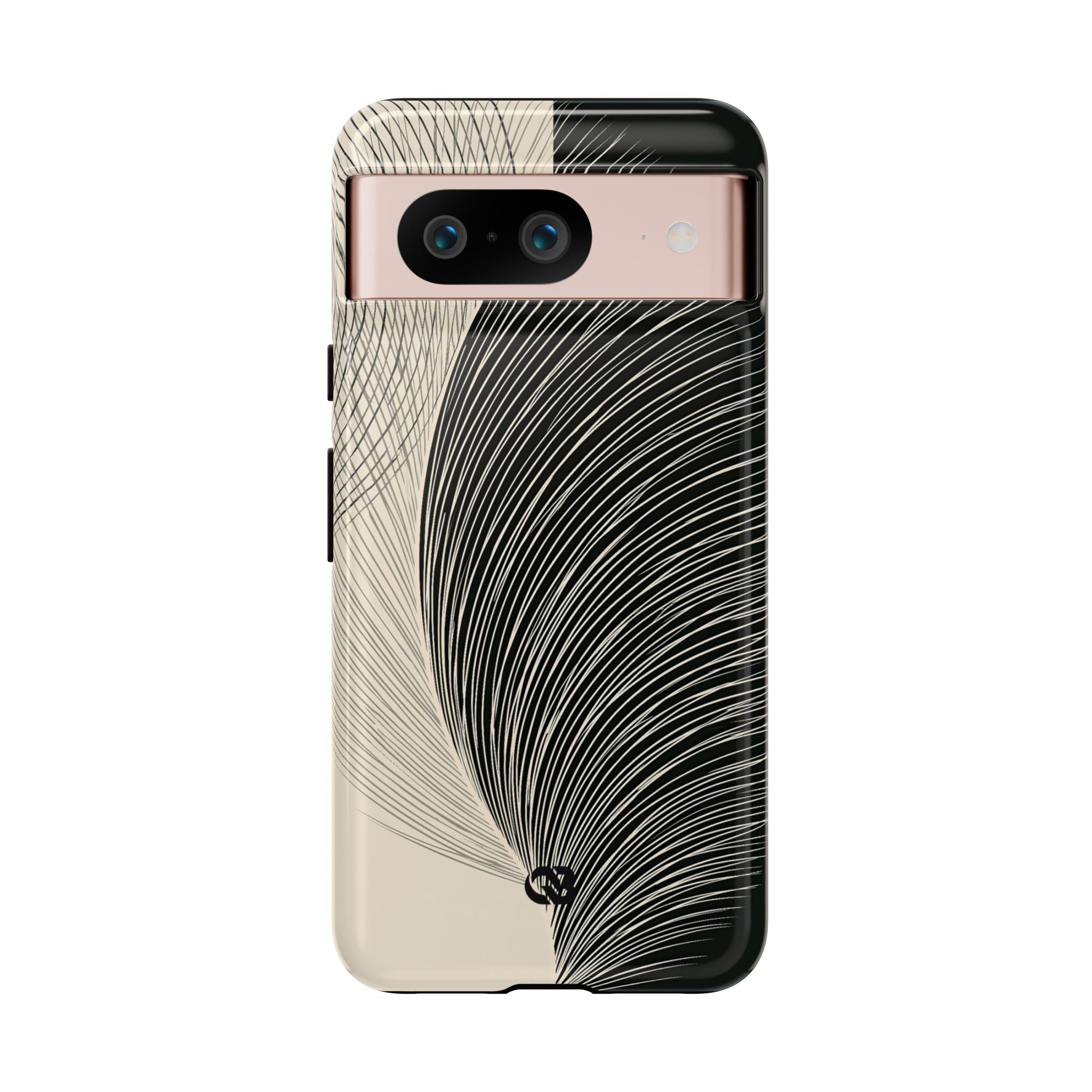 Beige Tough Phone Case for Google Pixel - Obsidian Cream Plume