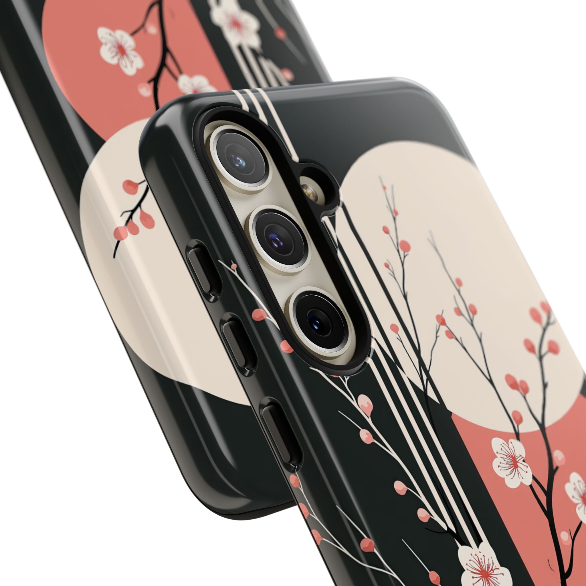 Black Tough Phone Case for Samsung - Kyoto Midnight Blossom