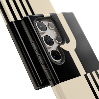 Black Tough Phone Case for Samsung - Ivory Signal Grid