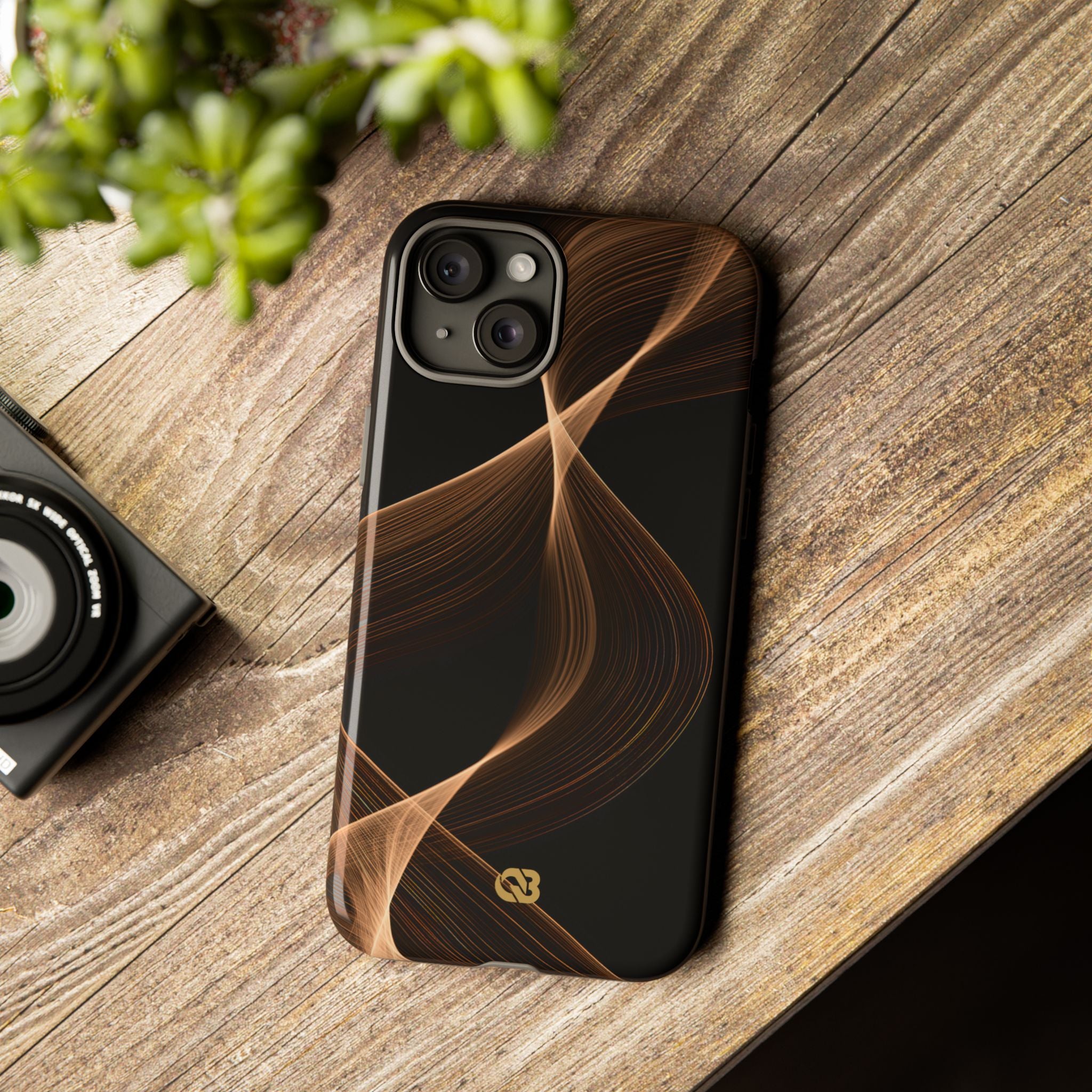 Brown Tough Phone Case for iPhone - Copper Silk Wave