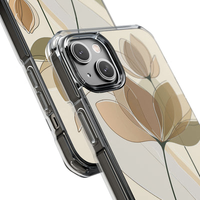 Beige Impact MagSafe Phone Case for iPhone - Muted Ochre Petals