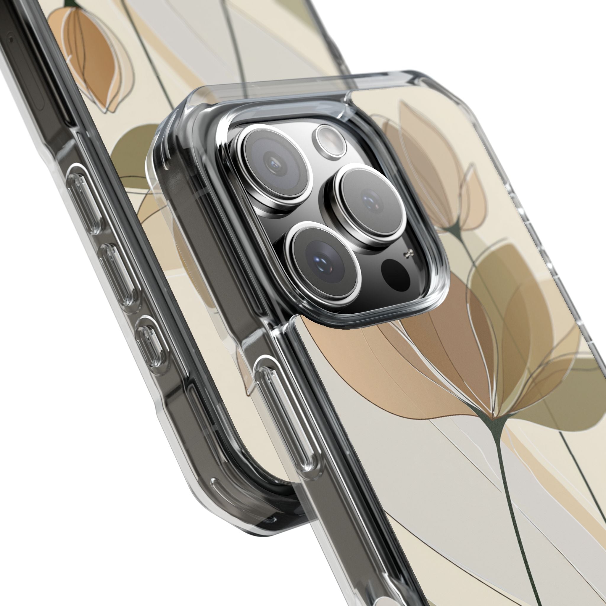 Beige Impact MagSafe Phone Case for iPhone - Muted Ochre Petals