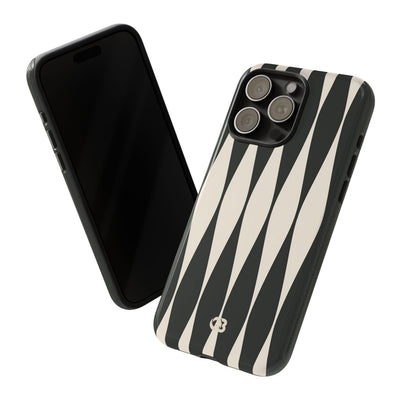 Black Tough Phone Case for iPhone - Ivory Spindle Grid