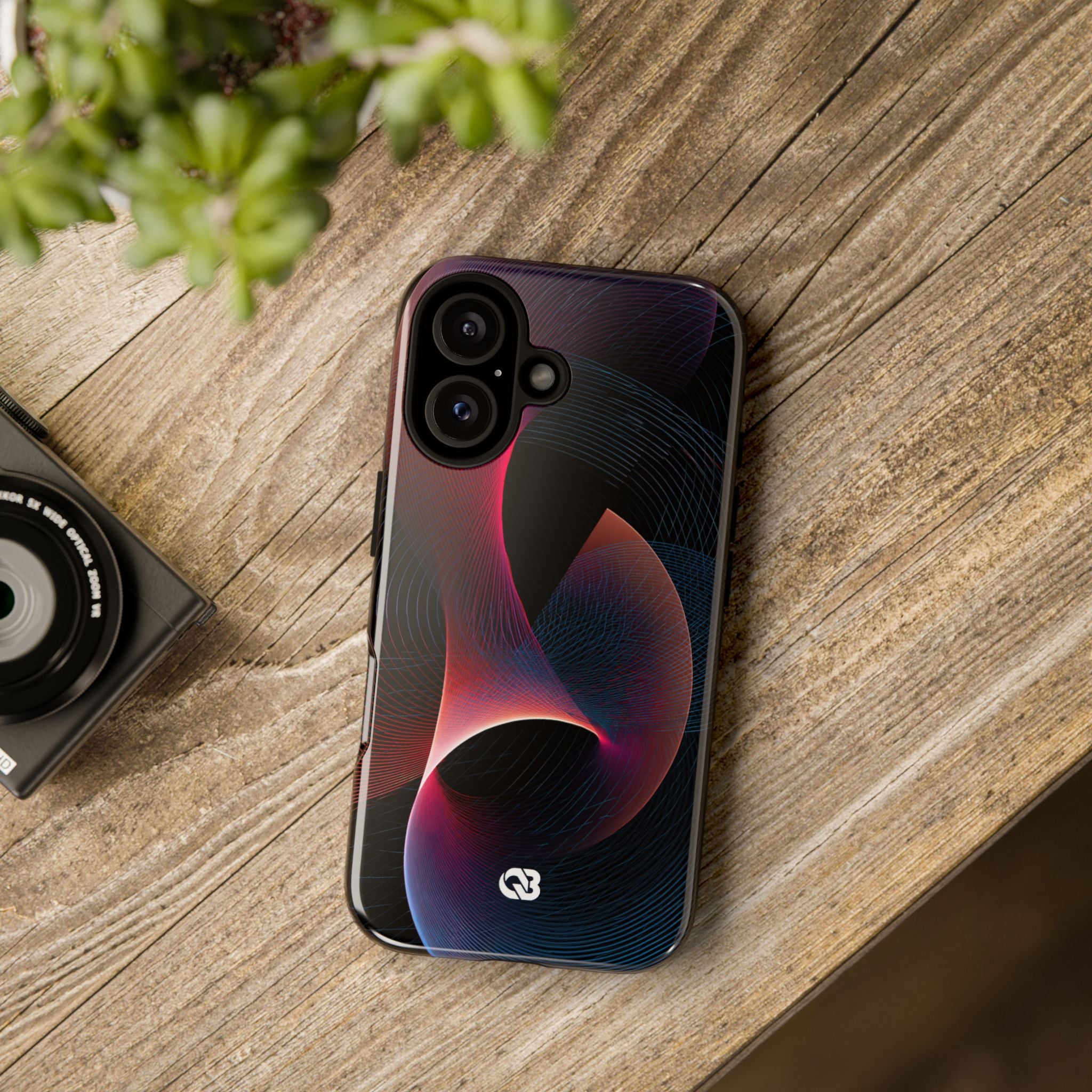 Black Tough Phone Case for iPhone - Cobalt Crimson Flux