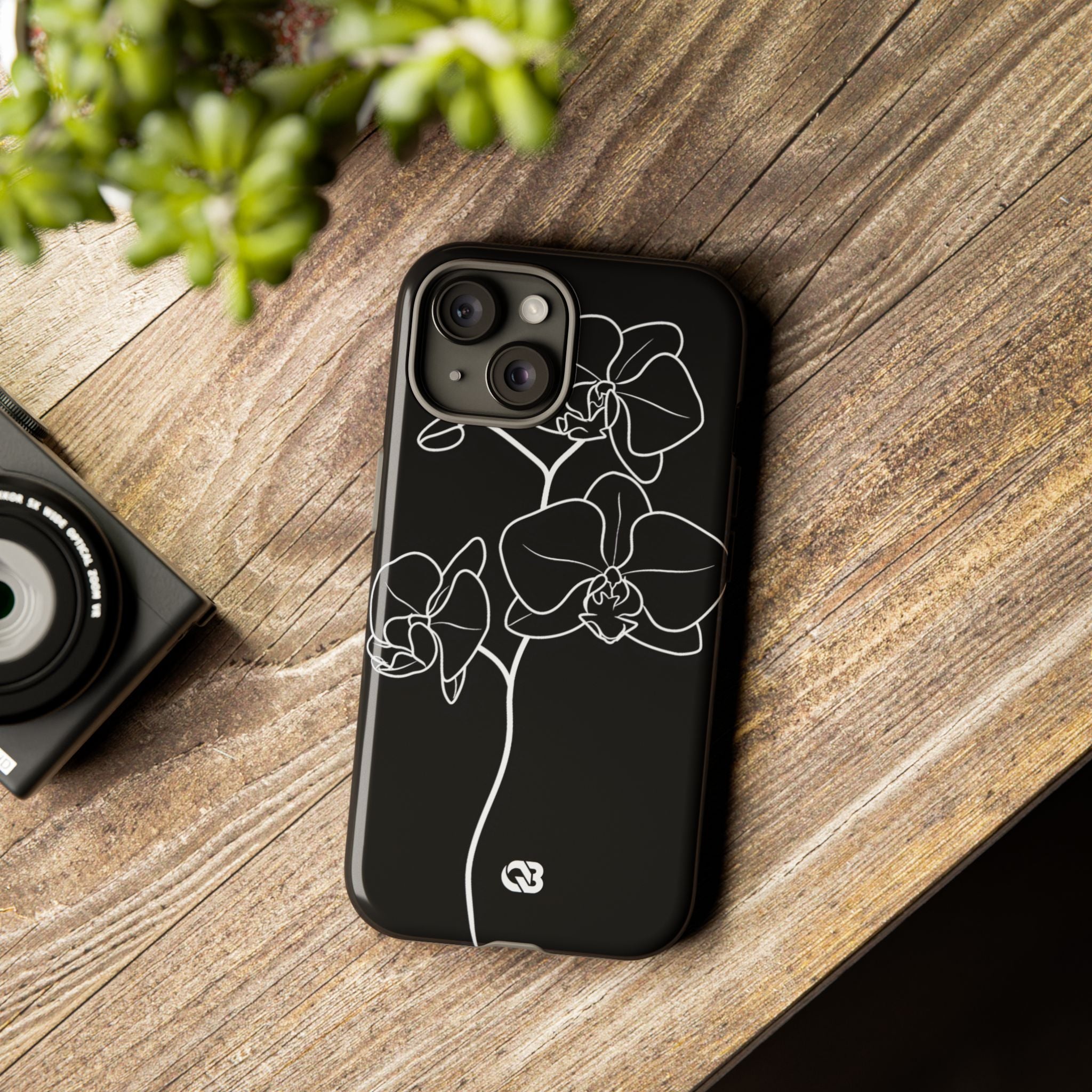 Black Tough Phone Case for iPhone - Noir Alabaster Orchid