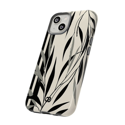 Beige Tough Phone Case for iPhone - Soot Leaf Sketch